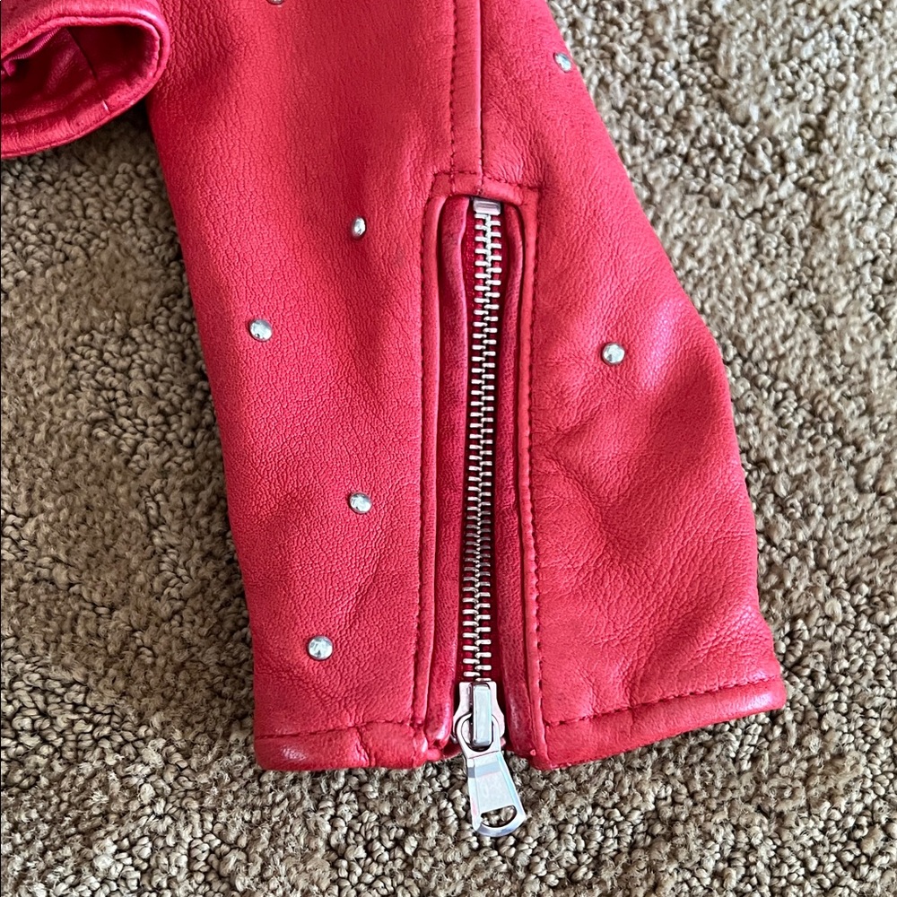 Lamarque Red Leather Jacket with Silver Details - Picture 4 of 6